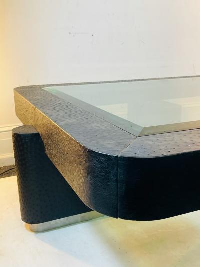 Karl Springer MONUMENTAL CUSTOM BLACK OSTRICH COFFEE TABLE BY KARL SPRINGER
