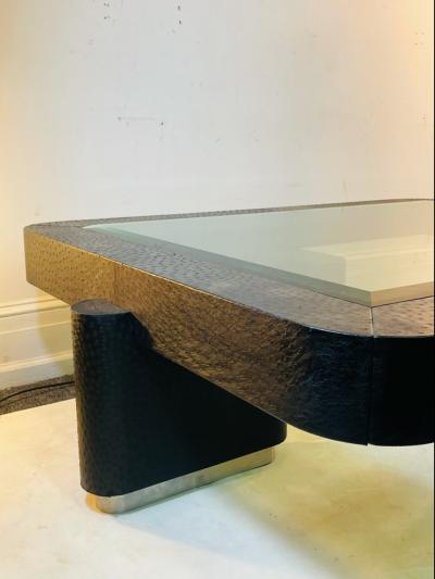 Karl Springer MONUMENTAL CUSTOM BLACK OSTRICH COFFEE TABLE BY KARL SPRINGER