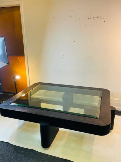 Karl Springer MONUMENTAL CUSTOM BLACK OSTRICH COFFEE TABLE BY KARL SPRINGER