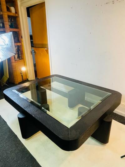 Karl Springer MONUMENTAL CUSTOM BLACK OSTRICH COFFEE TABLE BY KARL SPRINGER