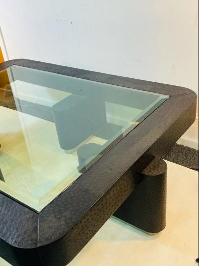 Karl Springer MONUMENTAL CUSTOM BLACK OSTRICH COFFEE TABLE BY KARL SPRINGER