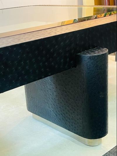 Karl Springer MONUMENTAL CUSTOM BLACK OSTRICH COFFEE TABLE BY KARL SPRINGER
