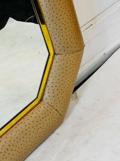 Karl Springer MONUMENTAL FAUX OSTRICH OCTAGONAL MIRROR IN THE MANNER OF KARL SPRINGER