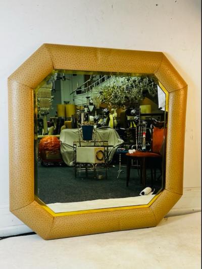 Karl Springer MONUMENTAL FAUX OSTRICH OCTAGONAL MIRROR IN THE MANNER OF KARL SPRINGER