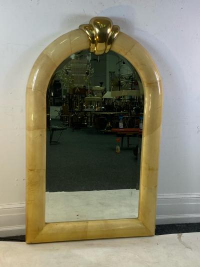 Karl Springer MONUMENTAL GOATSKIN AND BRASS MIRROR BY KARL SPRINGER