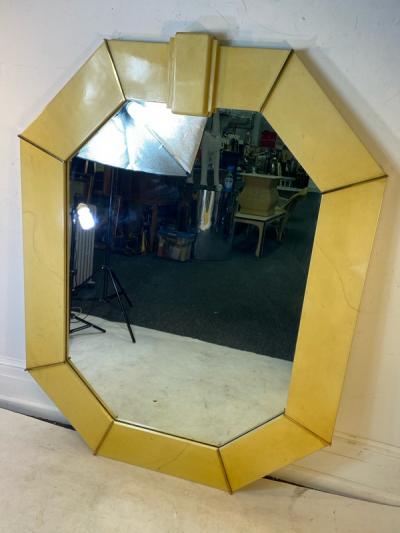 Karl Springer MONUMENTAL LACQUERED GOATSKIN AND BRASS MIRROR BY KARL SPRINGER