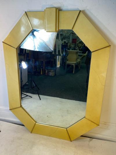 Karl Springer MONUMENTAL LACQUERED GOATSKIN AND BRASS MIRROR BY KARL SPRINGER
