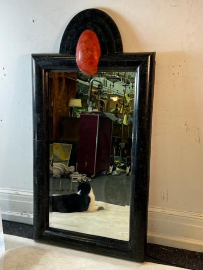 Karl Springer MONUMENTAL MODERN BLACK AND CORAL TESSELATED MIRROR