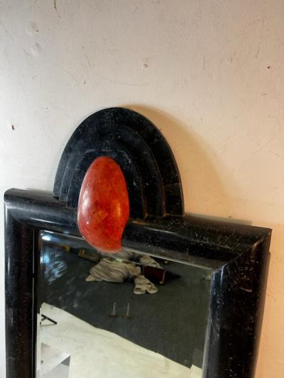 Karl Springer MONUMENTAL MODERN BLACK AND CORAL TESSELATED MIRROR