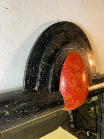Karl Springer MONUMENTAL MODERN BLACK AND CORAL TESSELATED MIRROR