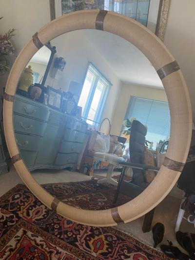 Karl Springer MONUMENTAL MODERN GRASSCLOTH AND PYTHON MIRROR