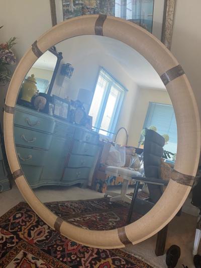 Karl Springer MONUMENTAL MODERN GRASSCLOTH AND PYTHON MIRROR