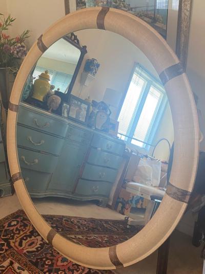 Karl Springer MONUMENTAL MODERN GRASSCLOTH AND PYTHON MIRROR