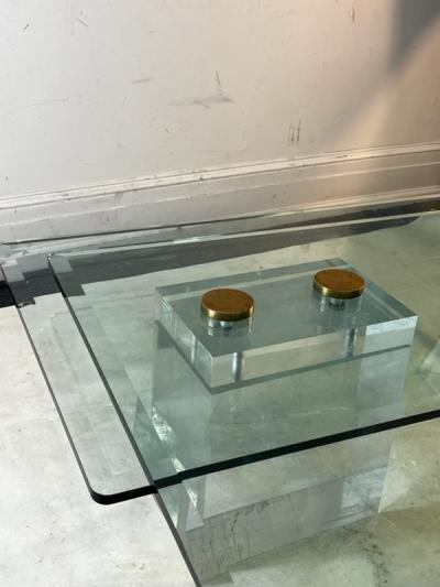 Karl Springer MONUMENTAL MODERNIST GLASS AND LUCITE TABLE ATTRIBUTED TO KARL SPRINGER