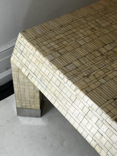 Karl Springer MONUMENTAL MODERNIST TESSELATED BONE COFFEE TABLE