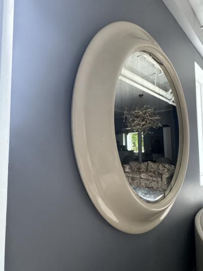Karl Springer MONUMENTAL ROUND MODERNIST WHITE LACQUERED MIRROR