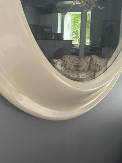 Karl Springer MONUMENTAL ROUND MODERNIST WHITE LACQUERED MIRROR