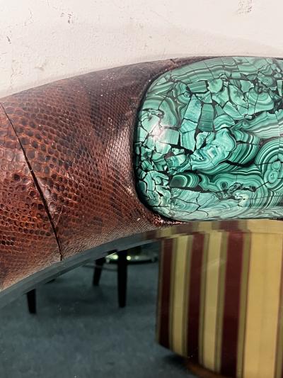 Karl Springer MONUMENTAL SNAKESKIN AND MALACHITE ROUND MIRROR BY KARL SPRINGER