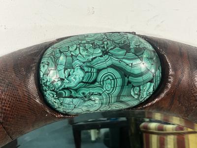 Karl Springer MONUMENTAL SNAKESKIN AND MALACHITE ROUND MIRROR BY KARL SPRINGER