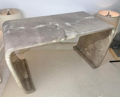 Karl Springer Magnificent Karl Springer Waterfall Console Table in Gray Goatskin Mid century