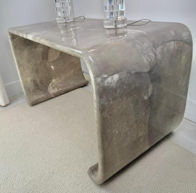 Karl Springer Magnificent Karl Springer Waterfall Console Table in Gray Goatskin Mid century