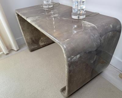 Karl Springer Magnificent Karl Springer Waterfall Console Table in Gray Goatskin Mid century