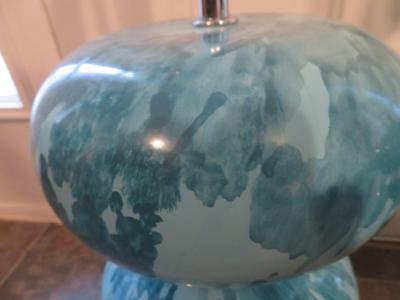 Karl Springer Magnificent Pair Karl Springer Marbleized Blue Lacquer Lucite Table Lamps 1970s