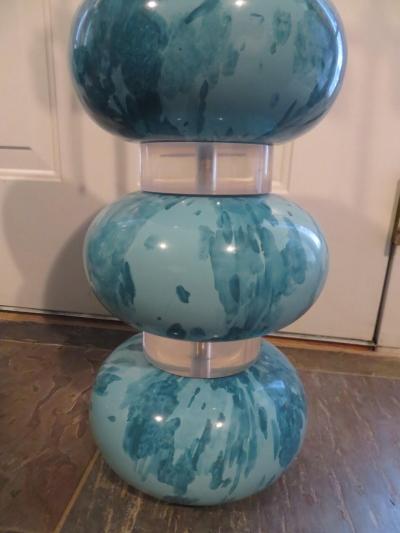 Karl Springer Magnificent Pair Karl Springer Marbleized Blue Lacquer Lucite Table Lamps 1970s