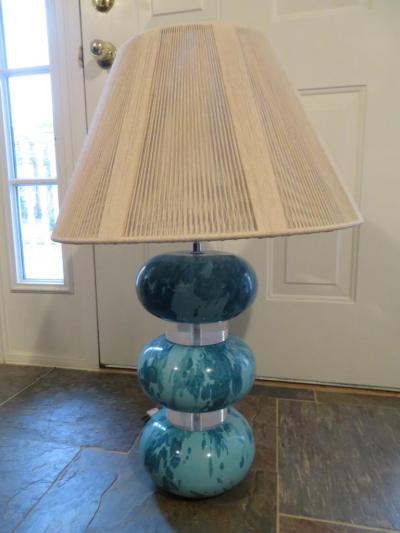 Karl Springer Magnificent Pair Karl Springer Marbleized Blue Lacquer Lucite Table Lamps 1970s