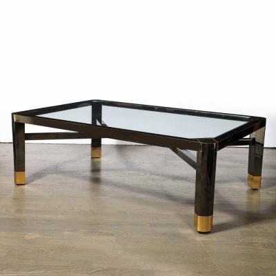 Karl Springer Mid Century Art Moderne Polished Brass Gunmetal Coffee Table by Karl Springer
