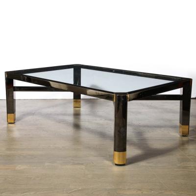 Karl Springer Mid Century Art Moderne Polished Brass Gunmetal Coffee Table by Karl Springer