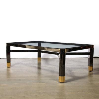 Karl Springer Mid Century Art Moderne Polished Brass Gunmetal Coffee Table by Karl Springer