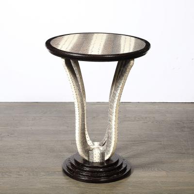 Karl Springer Mid Century Gueridon Table in Python Leather with Stepped Base by Karl Springer