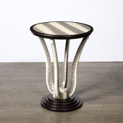 Karl Springer Mid Century Gueridon Table in Python Leather with Stepped Base by Karl Springer
