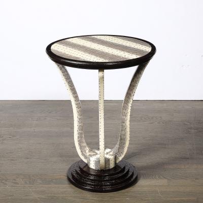 Karl Springer Mid Century Gueridon Table in Python Leather with Stepped Base by Karl Springer