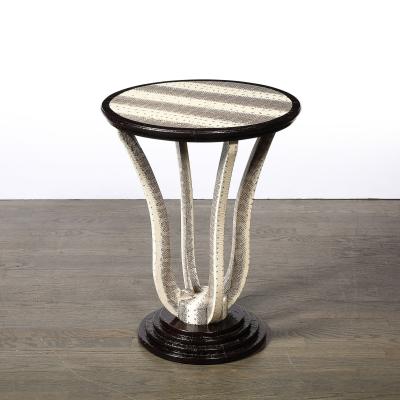 Karl Springer Mid Century Gueridon Table in Python Leather with Stepped Base by Karl Springer