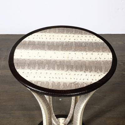 Karl Springer Mid Century Gueridon Table in Python Leather with Stepped Base by Karl Springer