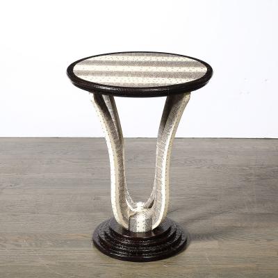 Karl Springer Mid Century Gueridon Table in Python Leather with Stepped Base by Karl Springer