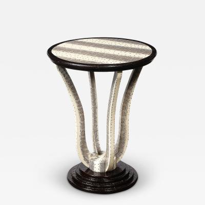 Karl Springer Mid Century Gueridon Table in Python Leather with Stepped Base by Karl Springer