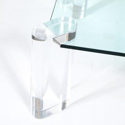 Karl Springer Mid Century Lucite Bullet Form Supports Glass Coffee Table by Karl Springer