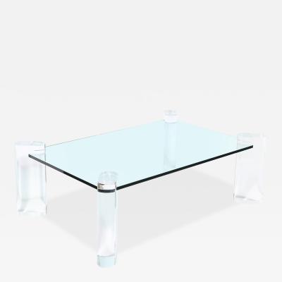 Karl Springer Mid Century Lucite Bullet Form Supports Glass Coffee Table by Karl Springer