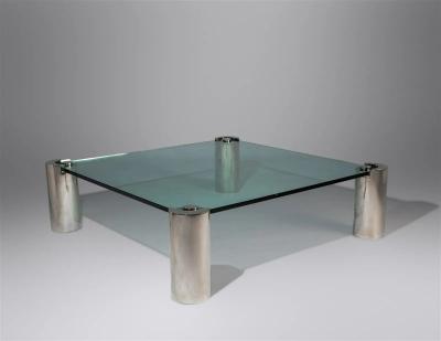Karl Springer Mid Century Modern Karl Springer Signed Chrome Coffee Cocktail Table Glass Top
