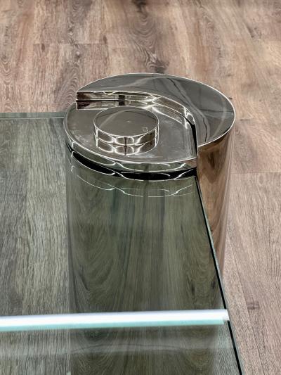 Karl Springer Mid Century Modern Karl Springer Signed Chrome Coffee Cocktail Table Glass Top