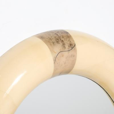 Karl Springer Mid Century Modernist Cream Lacquered Goat Skin Round Mirror by Karl Springer