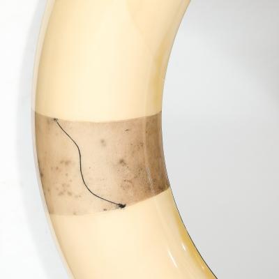 Karl Springer Mid Century Modernist Cream Lacquered Goat Skin Round Mirror by Karl Springer