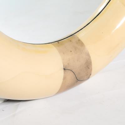 Karl Springer Mid Century Modernist Cream Lacquered Goat Skin Round Mirror by Karl Springer