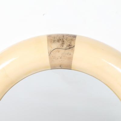 Karl Springer Mid Century Modernist Cream Lacquered Goat Skin Round Mirror by Karl Springer