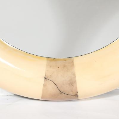 Karl Springer Mid Century Modernist Cream Lacquered Goat Skin Round Mirror by Karl Springer
