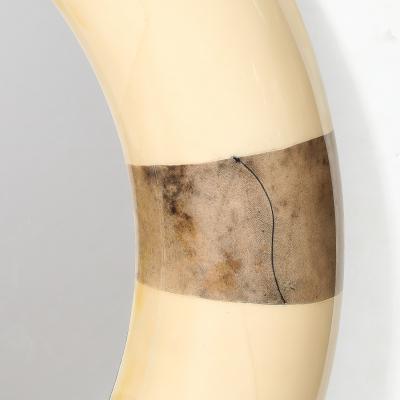 Karl Springer Mid Century Modernist Cream Lacquered Goat Skin Round Mirror by Karl Springer
