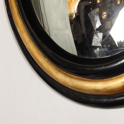 Karl Springer Mid Century Modernist Gilt Black Lacquered Convex Mirror by Karl Springer